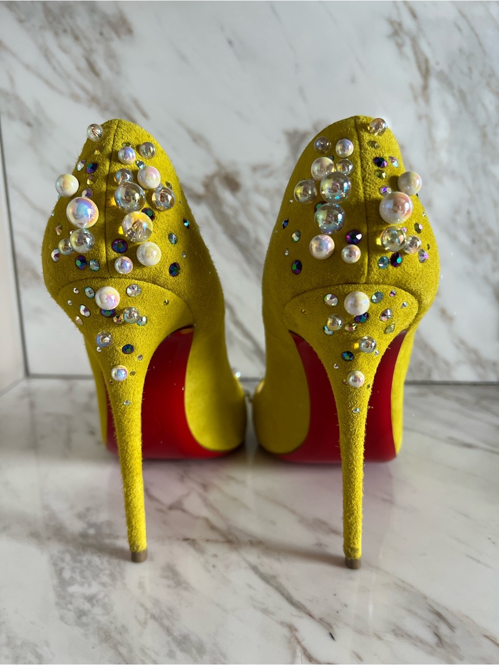 Christian Louboutin Candidate 120mm Cubiste Chartreuse Yellow Suede size 38.5 - Picture 6 of 8